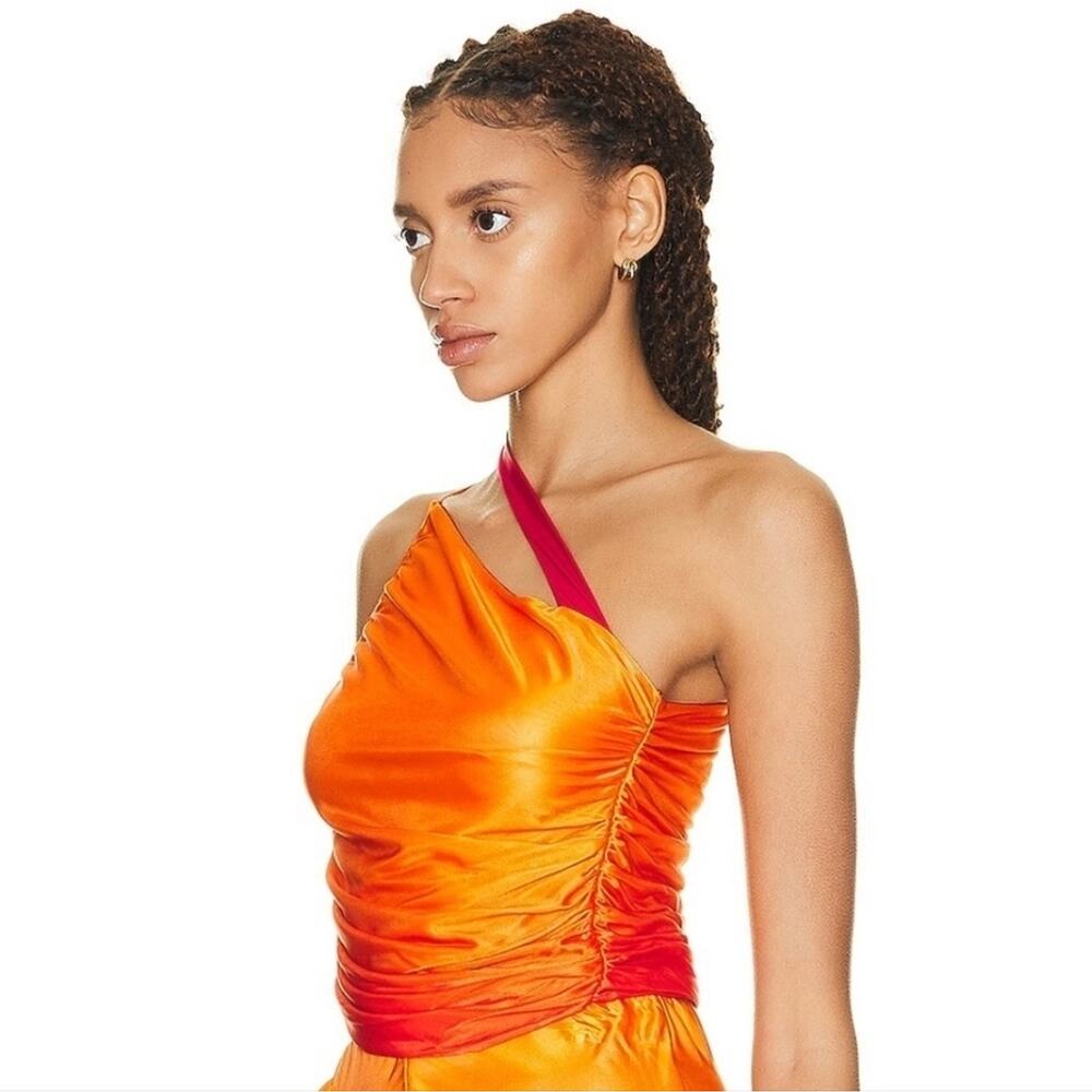 Andreadamo Draped Jersey Mono Shoulder Crop Top in Sex On the Beach Orange Small - Picture 3 of 14